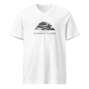 SUMMIIT Climb 2026 - Unisex Short Sleeve V-Neck T-Shirt Haleakala BLU-BRWN