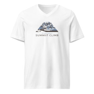 SUMMIIT Climb 2026 - Unisex Short Sleeve V-Neck T-Shirt St.Elias BLU-BRWN
