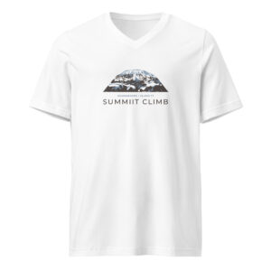 SUMMIIT Climb 2026 - Unisex Short Sleeve V-Neck T-Shirt Kilimanjaro BLU-BRWN